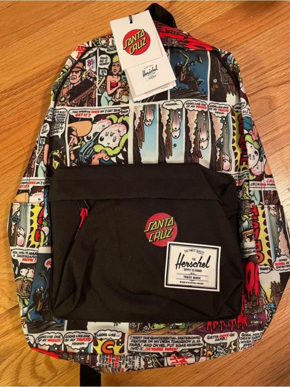 Herschel x Santa Cruz Black Comic-Print Men's Backpack